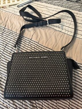 Michael Kors Black Leather Studded Crossbody